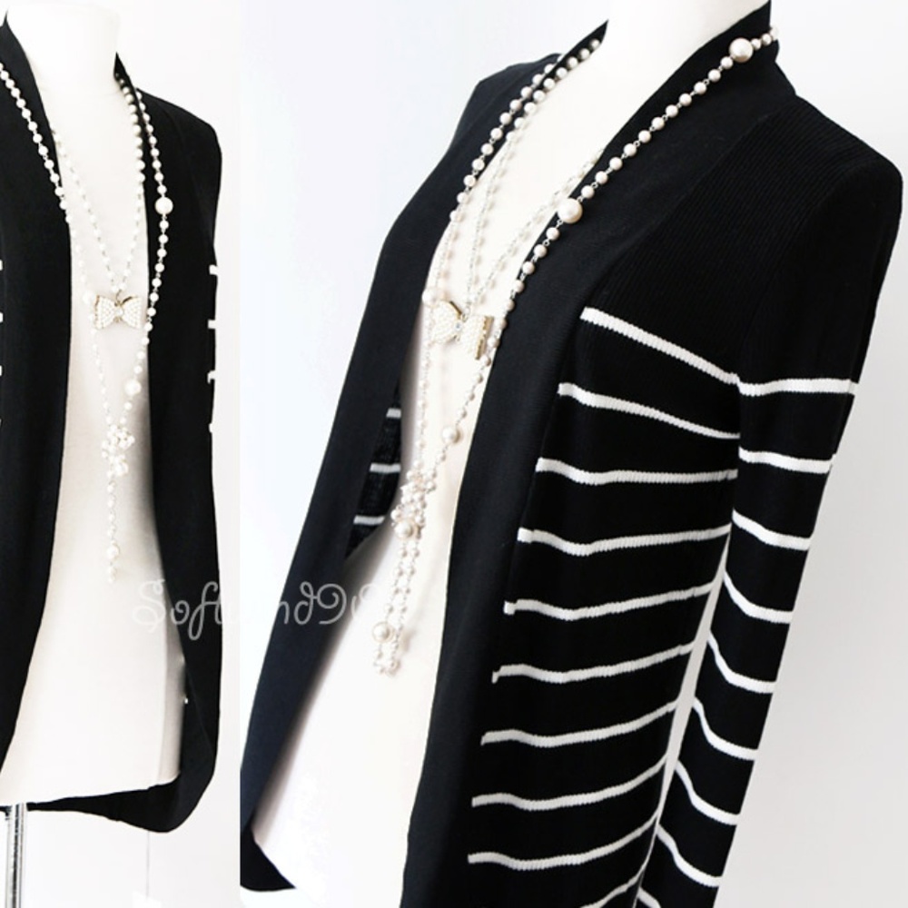 Last 1☝️Black White Striped Soft Cocoon Cardigan - Picture 2 of 7